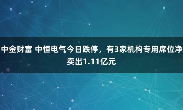 中金财富 中恒电气今日跌停，有3家机构专用席位净卖出1.11亿元